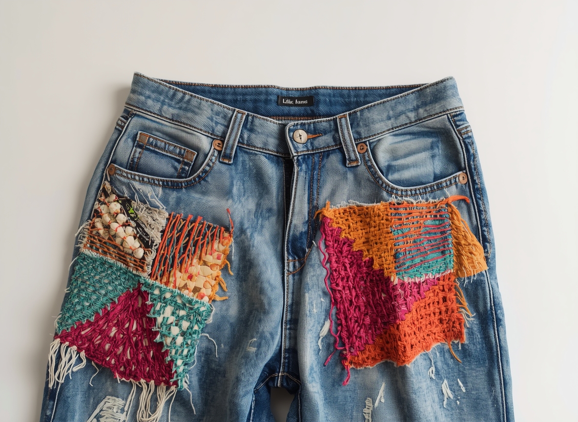 Jeans with artistic patchwork repair
